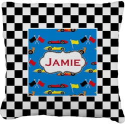 Checkers & Racecars Faux-Linen Throw Pillow 20" (Personalized)