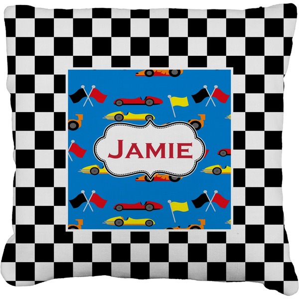 Custom Checkers & Racecars Faux-Linen Throw Pillow 20" (Personalized)