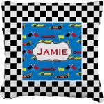 Checkers & Racecars Faux-Linen Throw Pillow 26" (Personalized)