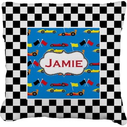 Checkers & Racecars Faux-Linen Throw Pillow 26" (Personalized)