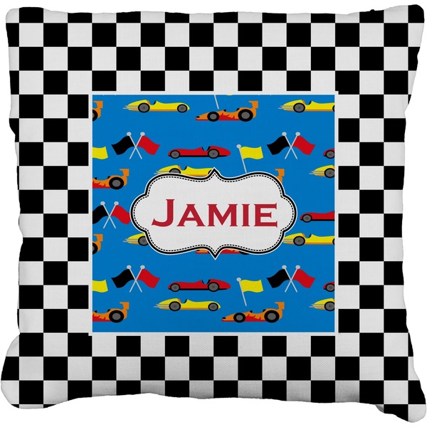 Custom Checkers & Racecars Faux-Linen Throw Pillow 26" (Personalized)