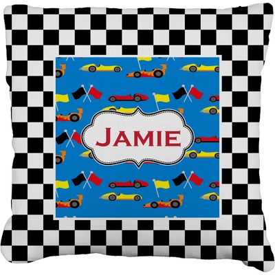 Custom Checkers & Racecars Faux-Linen Throw Pillow (Personalized)