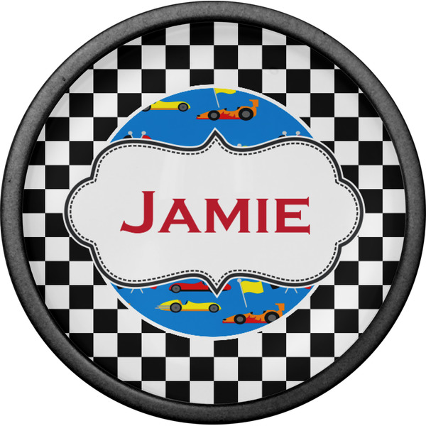 Checkers & Racecars Cabinet Knob - Black - Front