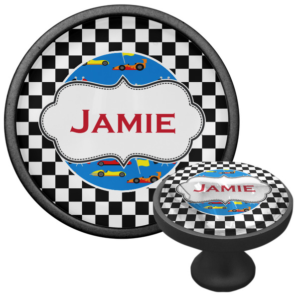 Checkers & Racecars Cabinet Knob - Black - Multi Angle