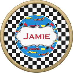 Checkers & Racecars Cabinet Knob - Gold (Personalized)