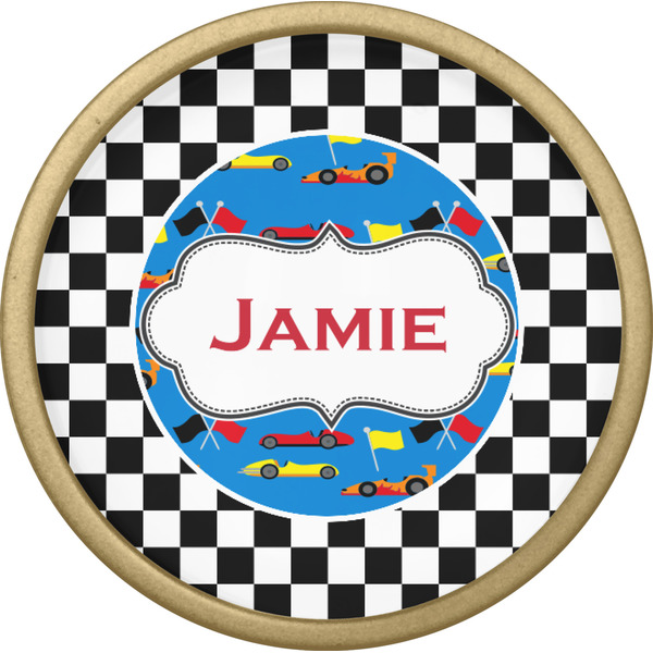 Checkers & Racecars Cabinet Knob - Gold - Front