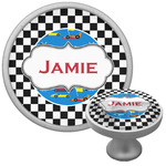 Checkers & Racecars Cabinet Knob (Silver) (Personalized)