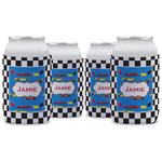 Checkers & Racecars Can Cooler (12 oz) - Set of 4 w/ Name or Text