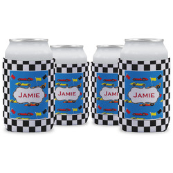 Checkers & Racecars Can Cooler (12 oz) - Set of 4 w/ Name or Text