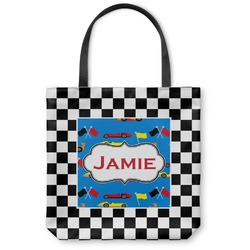 Checkers & Racecars Canvas Tote Bag - Small - 13"x13" (Personalized)