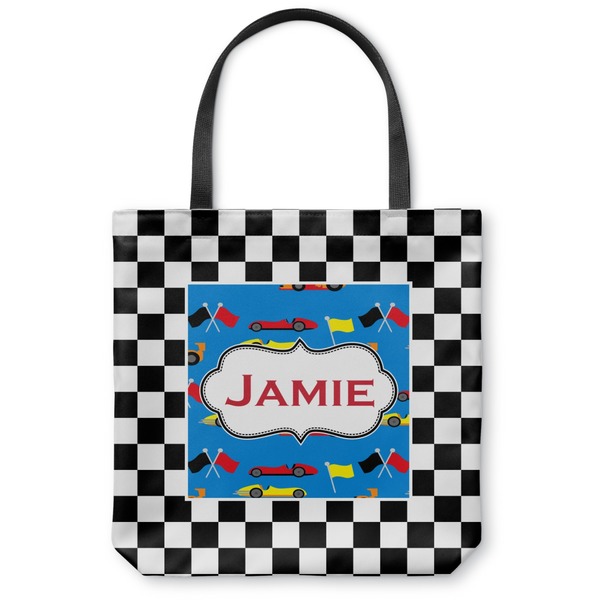 Custom Checkers & Racecars Canvas Tote Bag - Medium - 16"x16" (Personalized)
