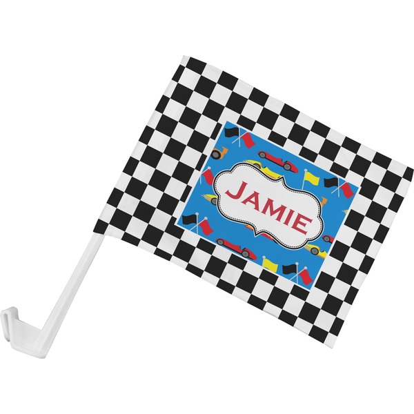 Custom Checkers & Racecars Car Flag - Small w/ Name or Text