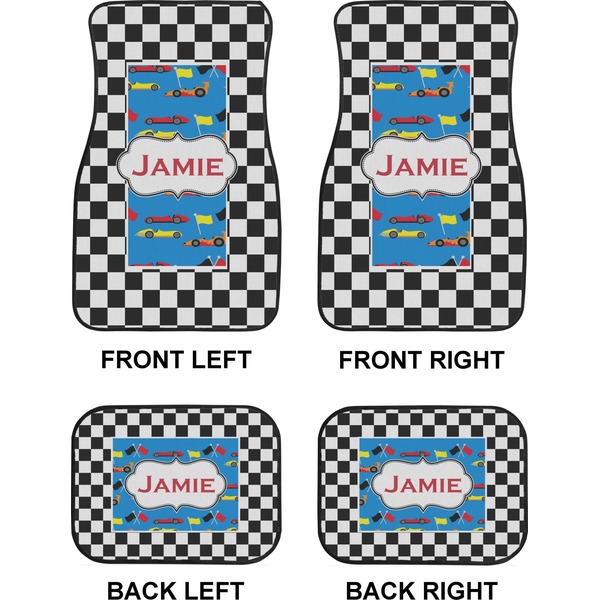 Checkers & Racecars Car Floor Mats Set (2F + 2B)