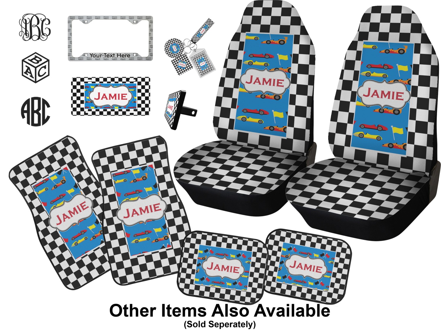 Checkers & Racecars Car Flag (Personalized) YouCustomizeIt