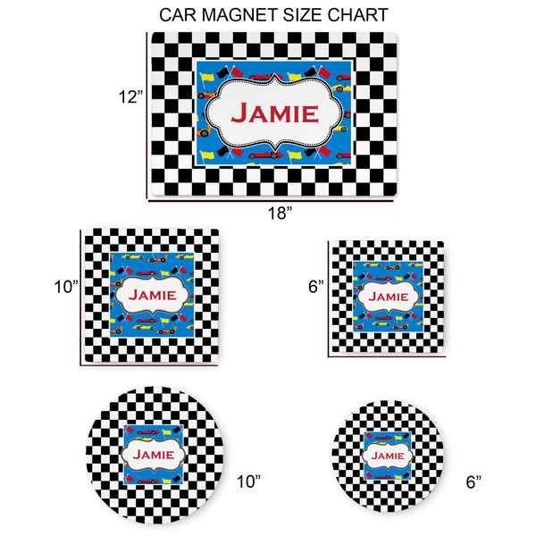 Checkers & Racecars Car Magnets - SIZE CHART