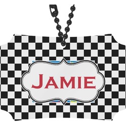 Checkers & Racecars Rear View Mirror Ornament (Personalized)