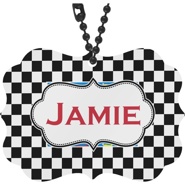 Custom Checkers & Racecars Rear View Mirror Charm (Personalized)