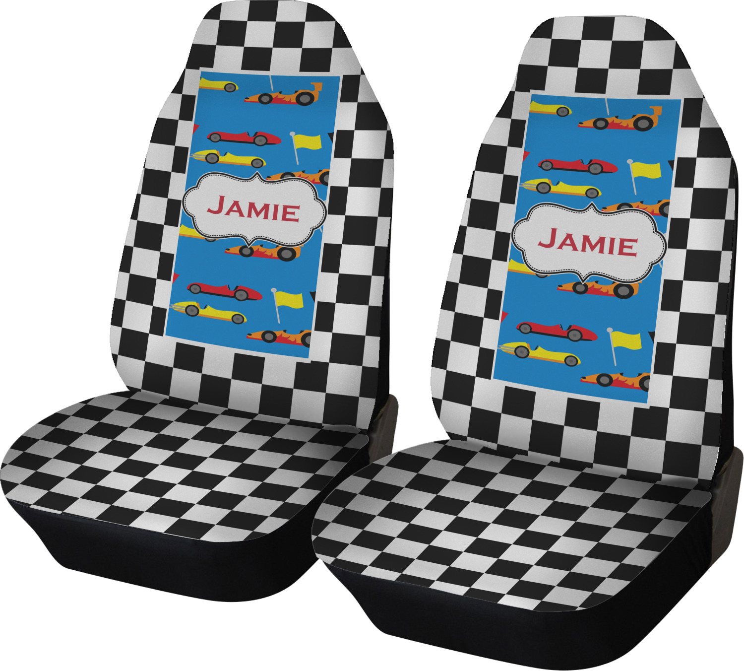 Checkers & Racecars Car Seat Covers (Set of Two) (Personalized