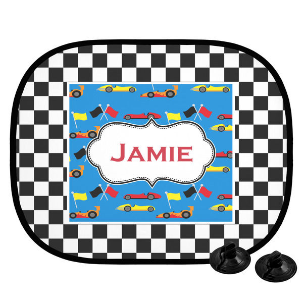 Custom Checkers & Racecars Car Side Window Sun Shade (Personalized)