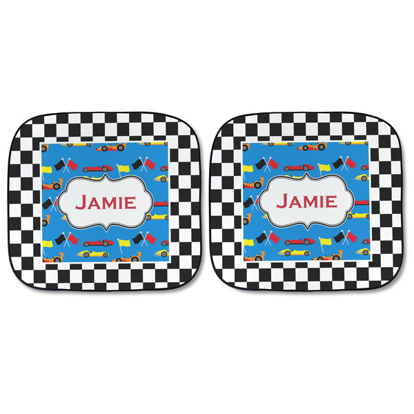 Checkers & Racecars Car Sun Shades - FRONT