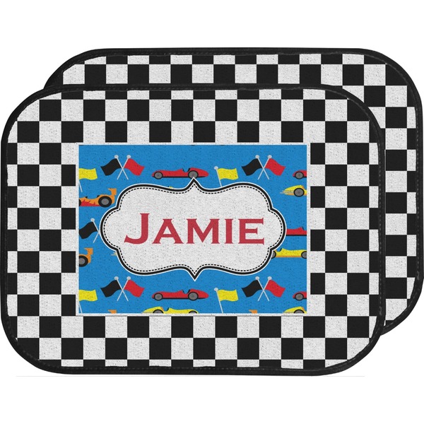 Custom Checkers & Racecars Car Floor Mats (Back Seat) (Personalized)