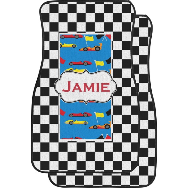 Custom Checkers & Racecars Car Floor Mats (Front Seat) (Personalized)