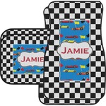 Checkers & Racecars Car Floor Mats Set - 2 Front & 2 Back (Personalized)