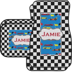 Checkers & Racecars Car Floor Mats Set - 2 Front & 2 Back (Personalized)