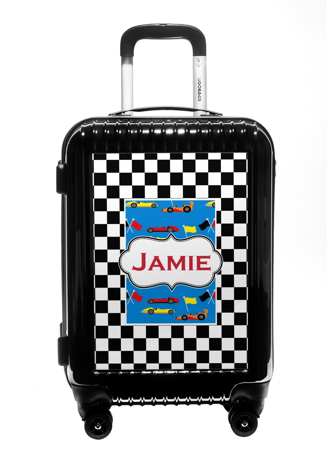 Custom Checkers & Racecars Carry On Hard Shell Suitcase (Personalized