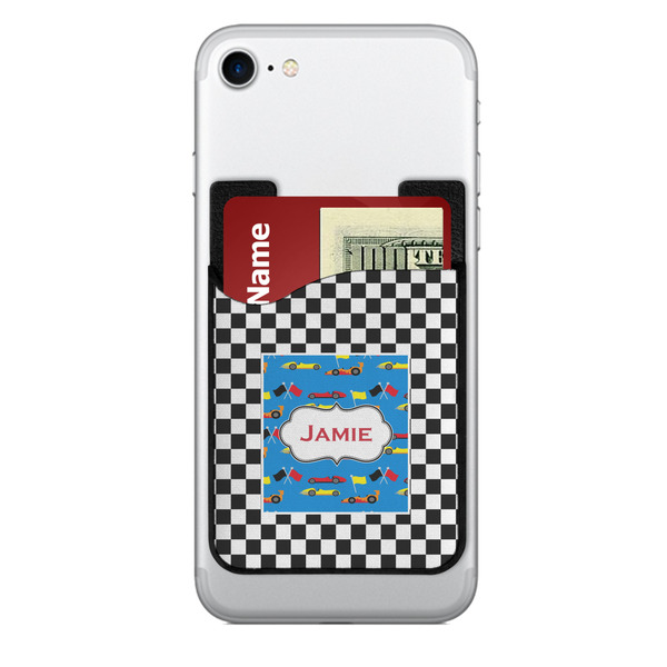 Custom Checkers & Racecars 2-in-1 Cell Phone Credit Card Holder & Screen Cleaner (Personalized)