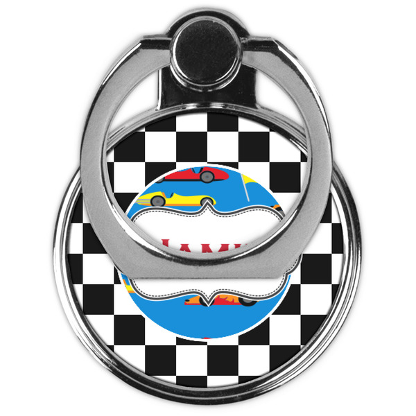 Checkers & Racecars Cell Phone Ring Stand & Holder - Front (Collapsed)