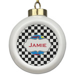 Checkers & Racecars Ceramic Ball Ornament (Personalized)