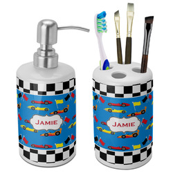 Checkers & Racecars Ceramic Bathroom Accessories Set (Personalized)