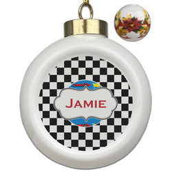 Checkers & Racecars Ceramic Ball Ornaments - Poinsettia Garland (Personalized)