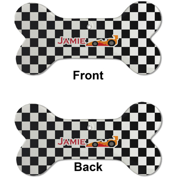 Checkers & Racecars Ceramic Flat Ornament - Bone Front & Back (APPROVAL)