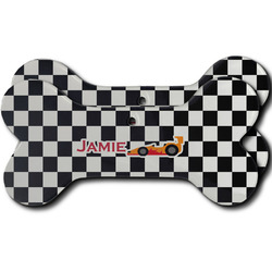 Checkers & Racecars Ceramic Dog Ornament - Front & Back w/ Name or Text
