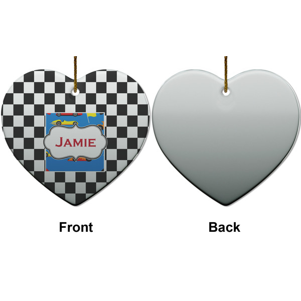 Checkers & Racecars Ceramic Flat Ornament - Heart Front & Back (APPROVAL)
