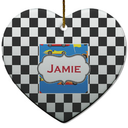 Checkers & Racecars Heart Ceramic Ornament w/ Name or Text