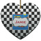 Checkers & Racecars Ceramic Flat Ornament - Heart (Front)