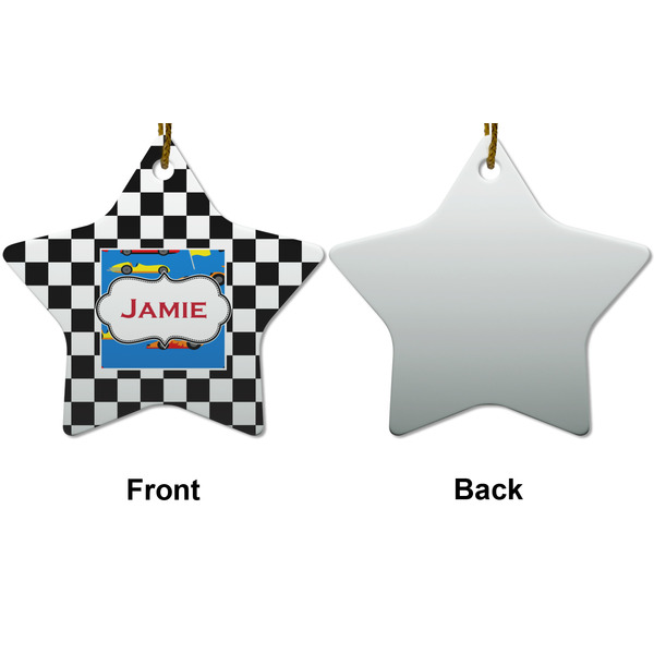 Checkers & Racecars Ceramic Flat Ornament - Star Front & Back (APPROVAL)