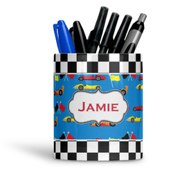Checkers & Racecars Ceramic Pen Holder