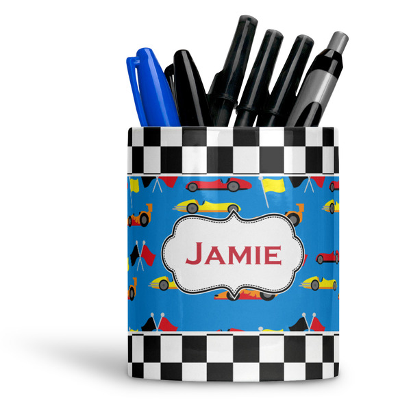 Custom Checkers & Racecars Ceramic Pen Holder