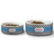Checkers & Racecars Ceramic Dog Bowls - Size Comparison