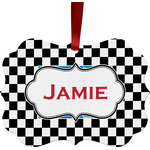 Checkers & Racecars Metal Frame Ornament - Double Sided w/ Name or Text