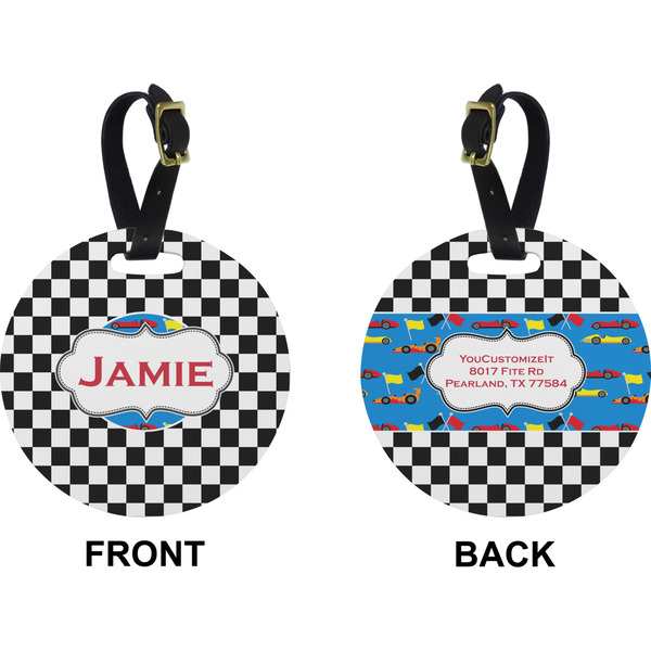 Checkers & Racecars Circle Luggage Tag (Front + Back)