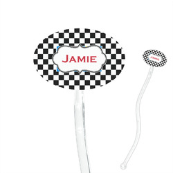 Checkers & Racecars 7" Oval Plastic Stir Sticks - Clear (Personalized)