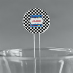 Checkers & Racecars 5.5" Round Plastic Stir Sticks - Clear (Personalized)