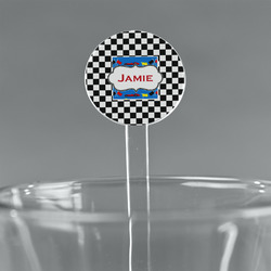 Checkers & Racecars 7" Round Plastic Stir Sticks - Clear (Personalized)
