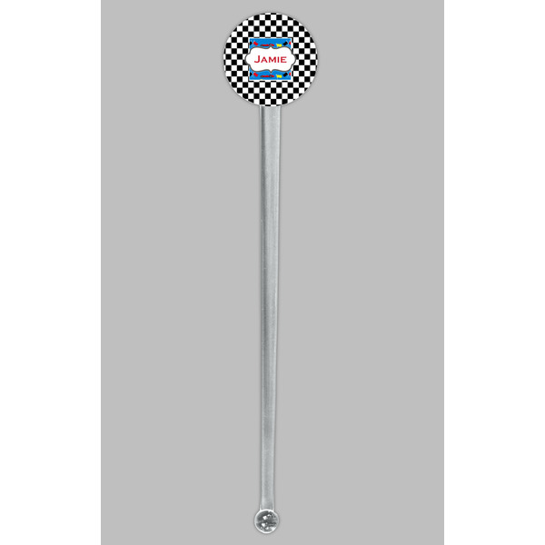 Checkers & Racecars Clear Plastic 7" Stir Stick - Round - Single Stick