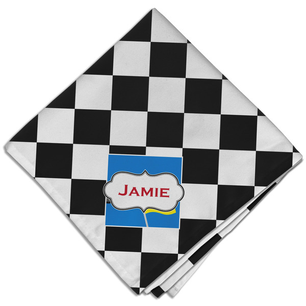 Custom Checkers & Racecars Cloth Dinner Napkin - Single w/ Name or Text